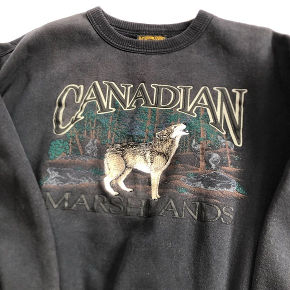 Vtg Marshlands Canada Howling Wolf Sweater - Picture 4 of 12